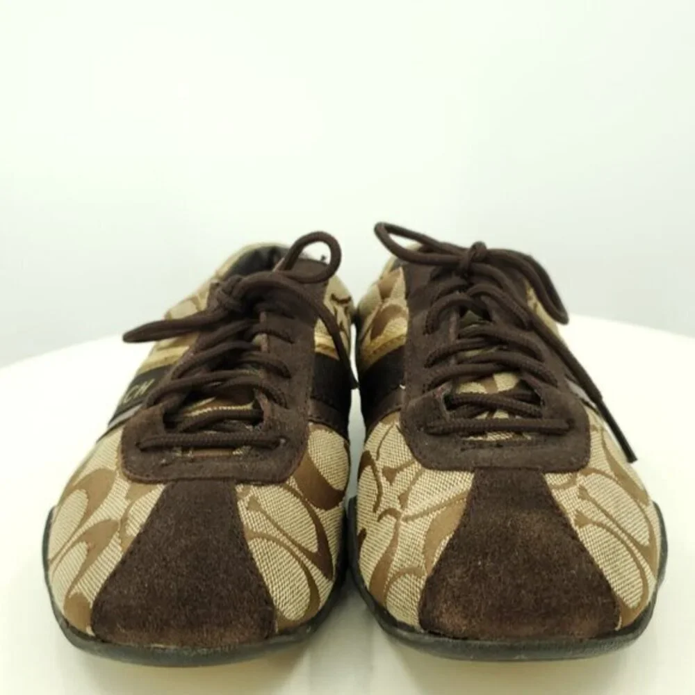 Coach Jayme Signature Suede/Canvas Sneakers 6 Brown/Tan/Gold